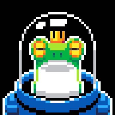 Pixel-art frog astronaut avatar